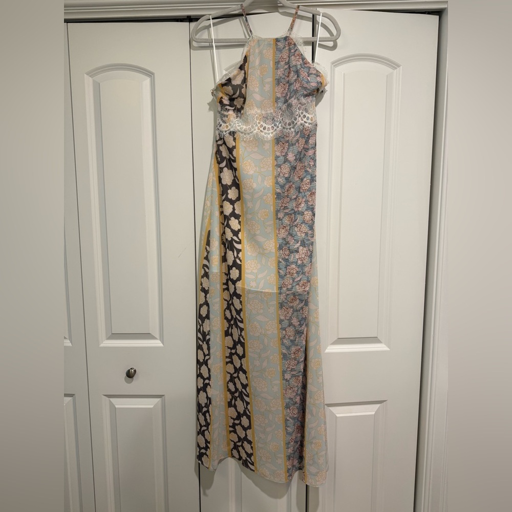 Tularosa Striped Floral Patchwork Maxi Dress in Light Blue, Yellow, Cream, Black - Picture 1 of 4